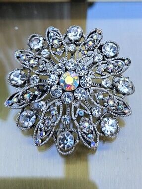 MONET Aurora Borealis Crystal Brooch -signed Vintage